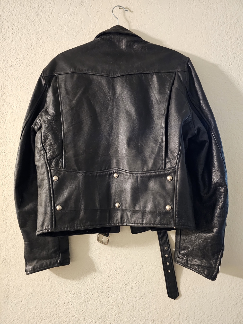Vimtage Searse  Black Leather Biker Jacket with Red Quilted Lining Size L - Picture 3 of 13